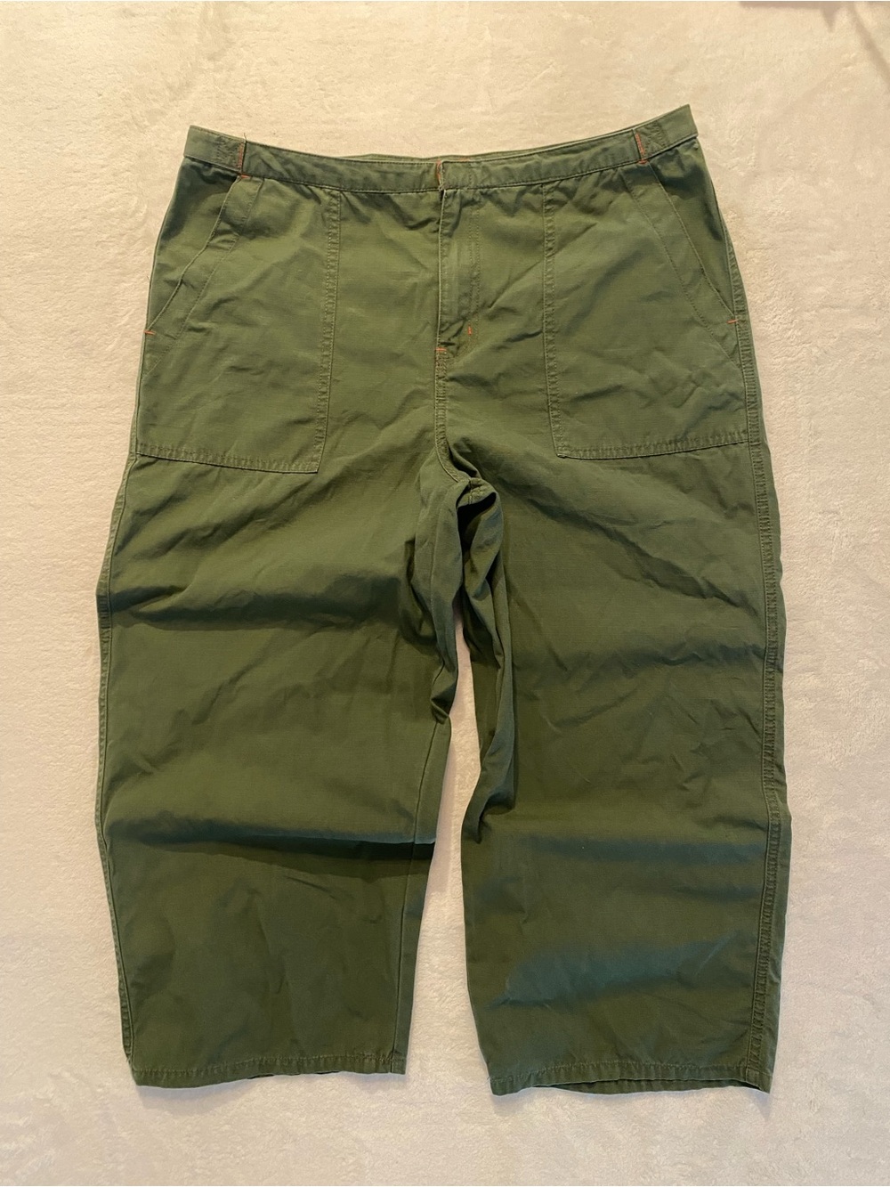 Route 66 Vintage Y2K Olive Green Utility Cargo Capri Pants Wide Leg Sz 12
